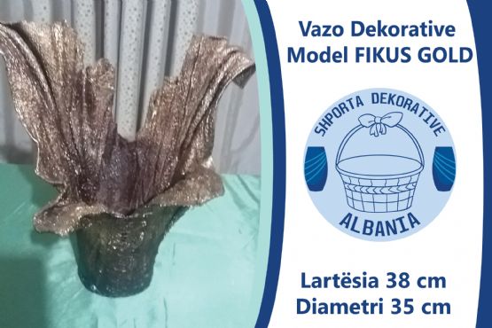 Vazo Dekorative Model Fikus Gold, Leze Dekor, Vazo Dekorative per shtepi, Vazo lulesh dekorative, Dekorime artistike, punime artizanat, Vazo per lule, Vazo moderne, Vazo Dekorative Albania, handicraft, Artworks 